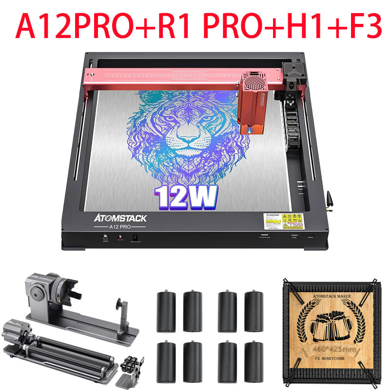 ATOMSTACK A12 Pro X12 Pro Laser Engraving Machine, Unibody Frame Design Installation Free, 12W Output Power Laser Cutter, Ultra-Fine Laser Engraver for Enthusiasts, Home & Office Personalized DIY