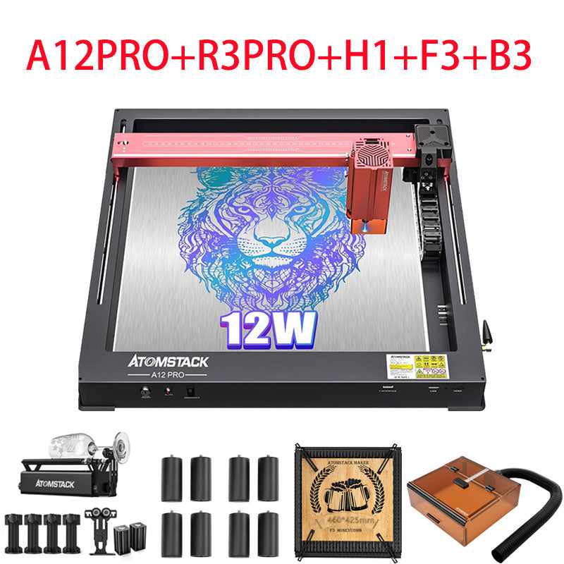 ATOMSTACK A12 Pro X12 Pro Laser Engraving Machine, Unibody Frame Design Installation Free, 12W Output Power Laser Cutter, Ultra-Fine Laser Engraver for Enthusiasts, Home & Office Personalized DIY