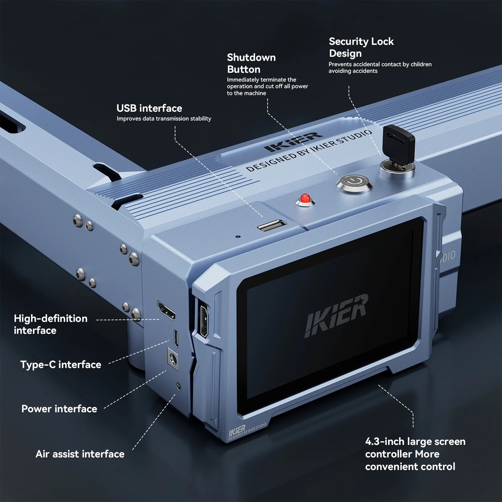 iKier K1 Pro 1064nm 20W Fiber Laser Marking and Engraving Machine Laser Engraver Cutter with 4.3 Inch Touch Screen 900m/s Engraving Speed for Metal Wood Leather