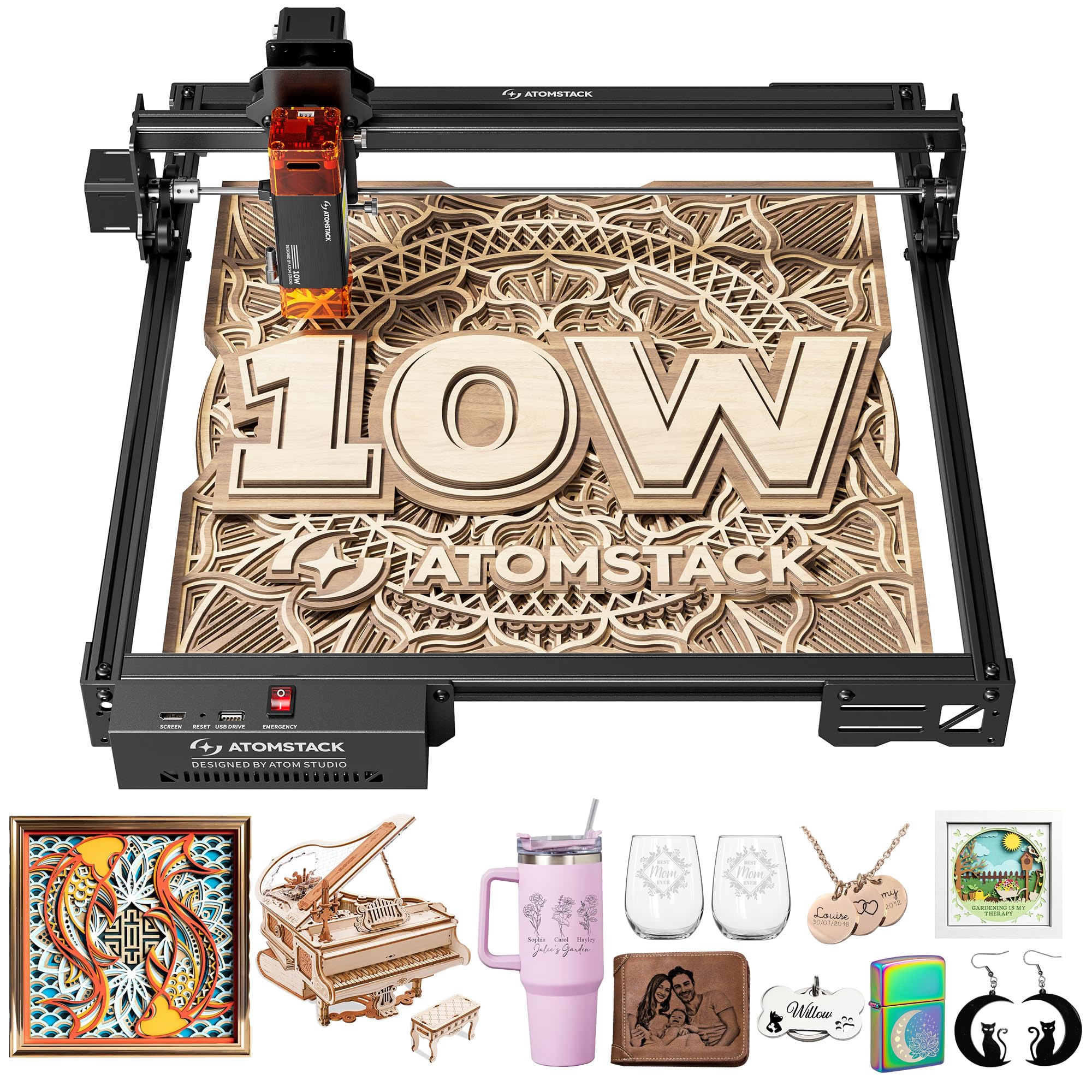 ATOMSTACK 10W Laser Engraver, A10 PRO V2 Laser Cutter, 0.06mm High Accuracy Laser Engraving Machine for Wood and Metal, Dark Acrylic, Glass, Leather