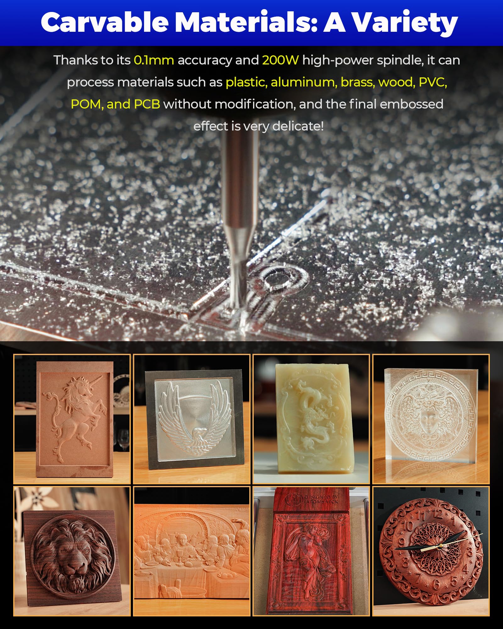 ATOMSTACK C4 Pro 4-Axis CNC Router Machine, 200W Spindle, Desktop Cutt