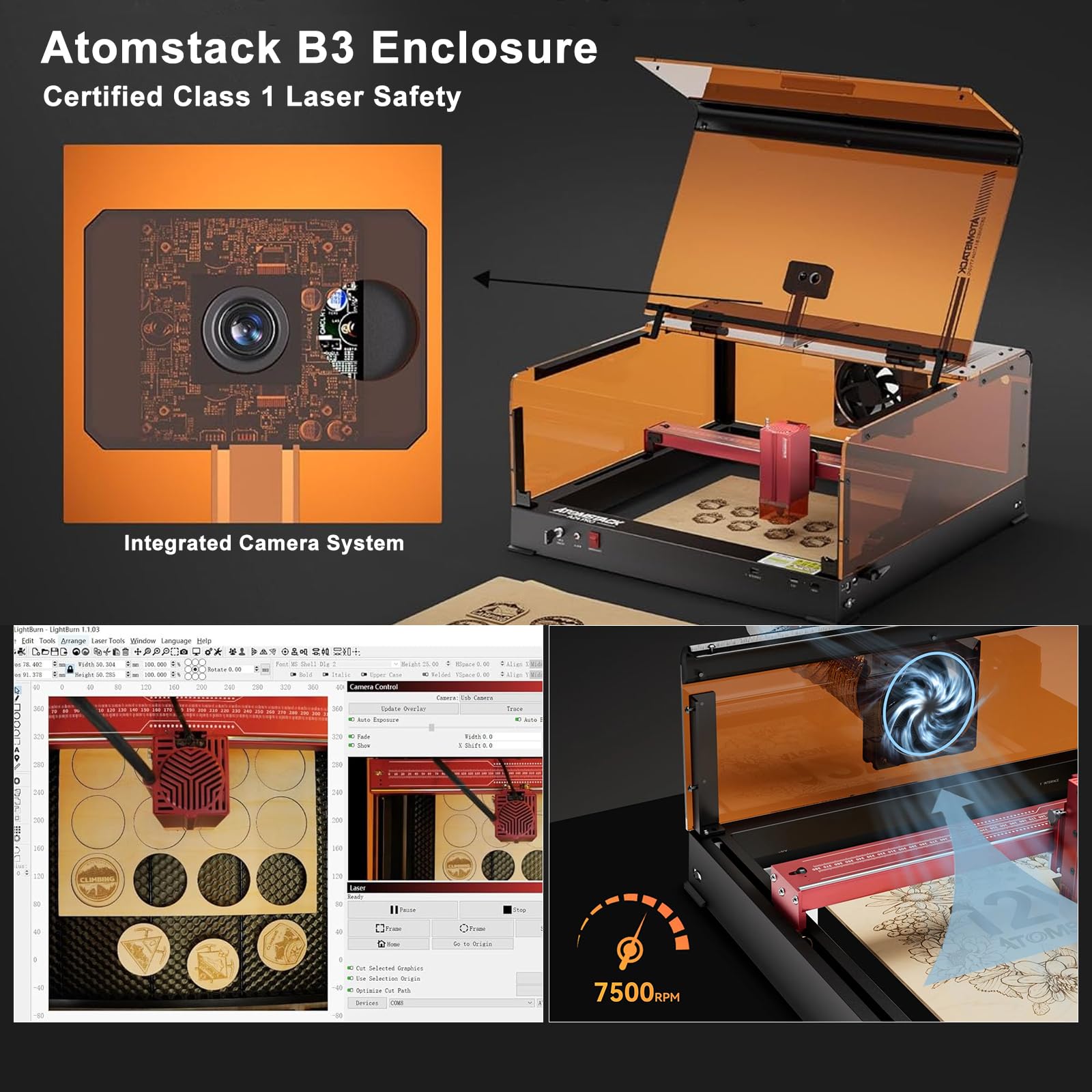 ATOMSTACK A24 Ultra Laser Engraving Machine 120W With B3 Protective Box and Camera D2 Air Purifier Laser Engraver Cutter For Wood, Acrylic, Metal, Rubber,Stone, Glass,Leather ,Plastic,PVC