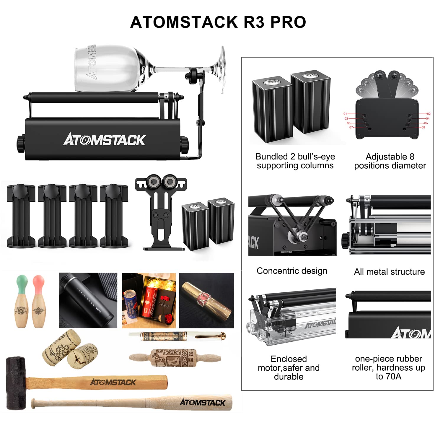 ATOMSTACK A5 Pro Laser Engraver 40W With R3 Pro Laser Rotary Roller Set CNC DIY Laser Engraving Cutting Machine For Wood Leather Metal