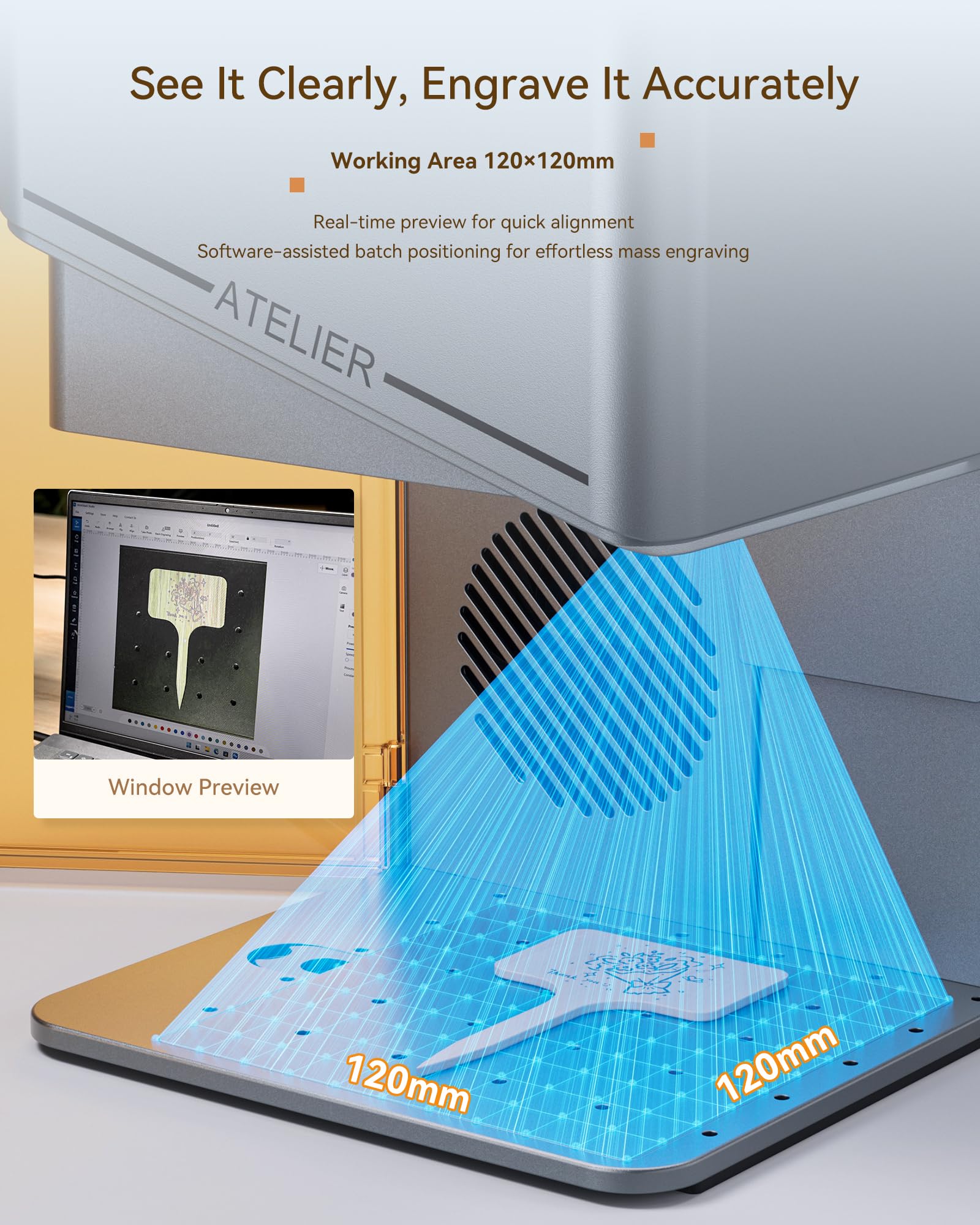 AtomStack Atelier AI Diode Laser Engraver 12W Galvo Portable Handheld Marking Machine with Built-in Camera 4000mm/s Class 1