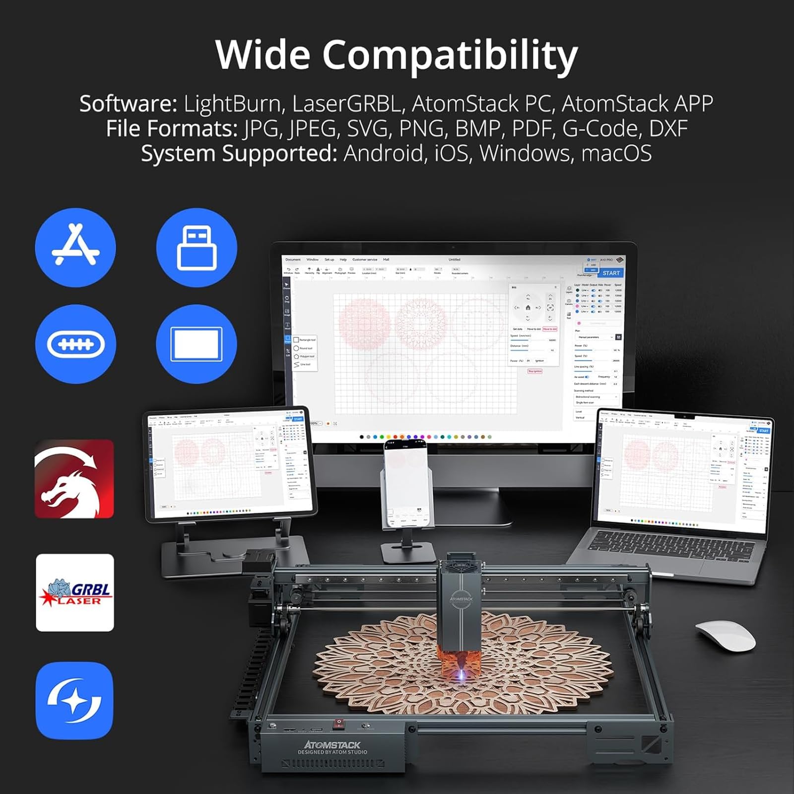 ATOMSTACK 48W Laser Engraver A40 PRO V2 Laser Cutter with Auto Air Assist, Bulk Engraving Cutting High Accuracy Laser Engraving Machine for Wood, Stone, Metal, Acrylic, Leather, Jewelry